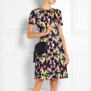 Erdem Armel Dress Viscose Black Floral Short Sleeve A-Line Flowy Dress Size 10